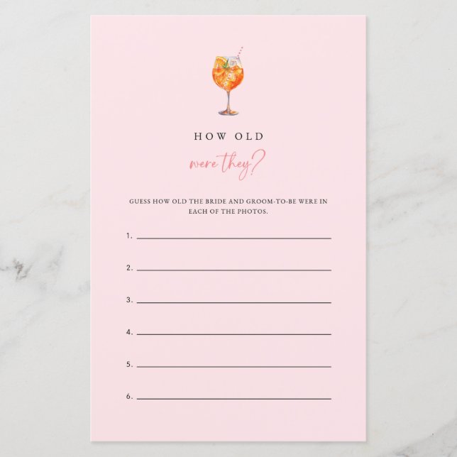 Spritz How Old Were They Bridal Shower Game (Front)