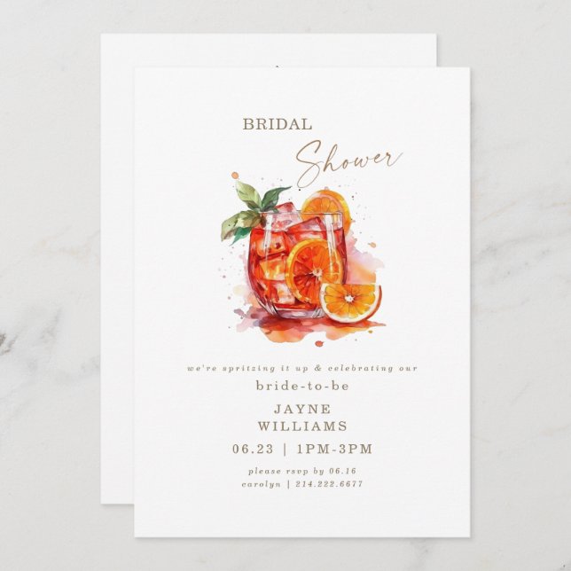 Spritzing it up Aperol Spritz Bridal Shower Invitation (Front/Back)