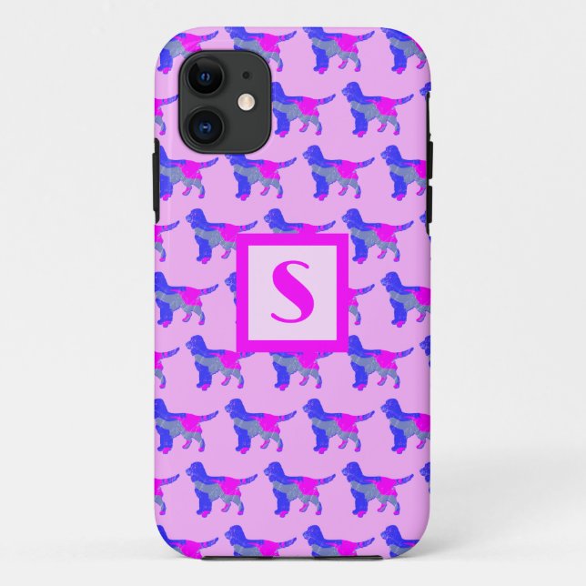 Sprocker Spaniel Cute Dog Pink Silhouette Monogram Case-Mate iPhone Case (Back)