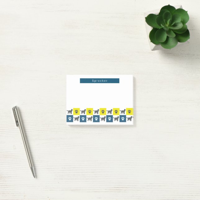 Sprocker Spaniel Dog & Paw Yellow & Blue Grids Post-it Notes (Office)