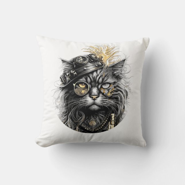 Sprocket-Paws The Funky Steampunk Cat  Cushion (Front)