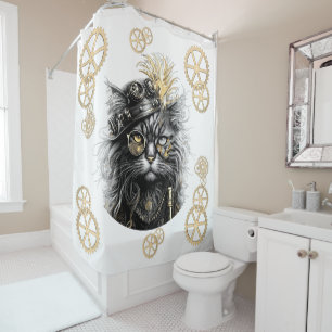 Sprocket-Paws The Funky Steampunk Cat Shower Curtain