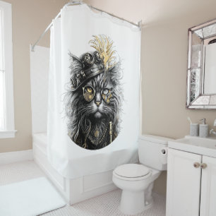 Sprocket-Paws The Funky Steampunk Cat Shower Curtain