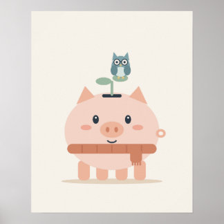 Sprout Piggy Bank Owl Cute Savings Nursery Print