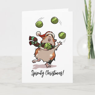 Sprouty Christmas! Guinea Pig Juggling Sprouts Card