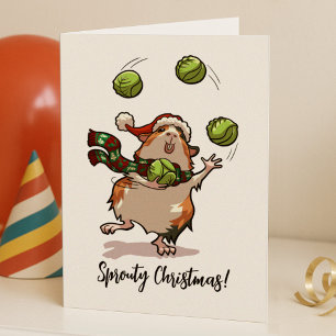 Sprouty Christmas! Guinea Pig Juggling Sprouts Card