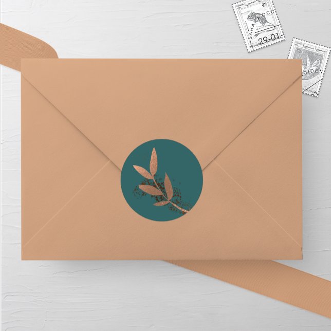 Spruce and Bronze Fall Leaf Wedding Round Sticker (Creator Uploaded)