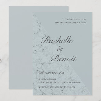 Spruce blue grey marble elegant modern wedding invitation