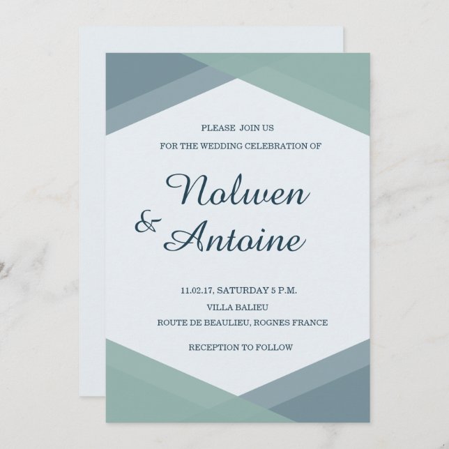 Spruce Blue Mint Geometric Elegant Modern Wedding Invitation (Front/Back)