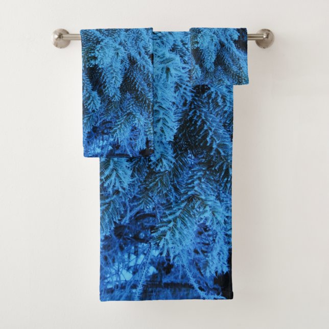 Spruce branches covered with snow & frost crystals bath towel set (Insitu)