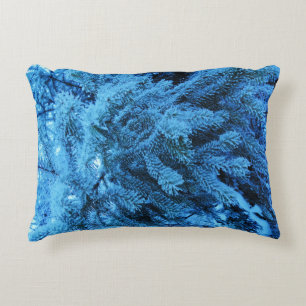 Spruce branches covered with snow & frost crystals decorative cushion
