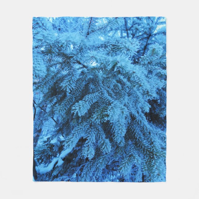 Spruce branches covered with snow & frost crystals fleece blanket (Front)