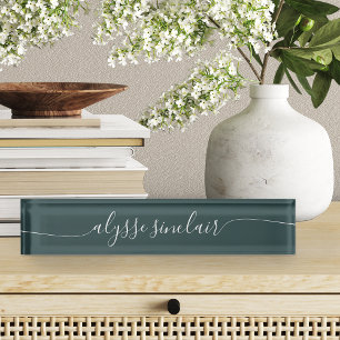 Spruce Green Elegant Calligraphy Script Nameplate
