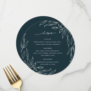 Spruce Green Leaf Motif Thanksgiving Dinner Round Menu