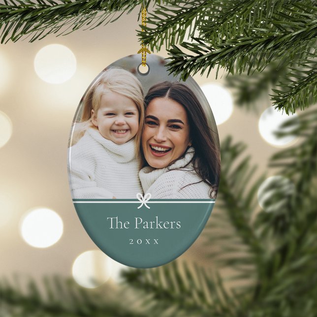 Spruce Green | Simple Minimal Bow Photo Ceramic Ornament (Creator Uploaded)