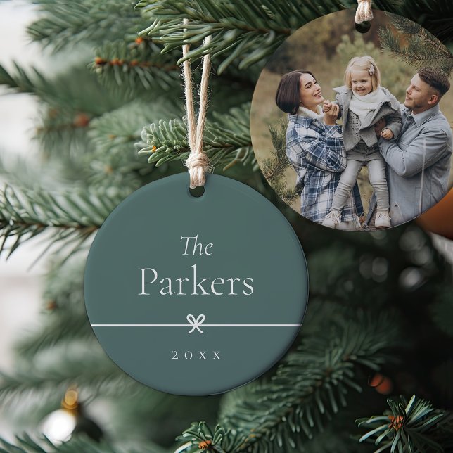 Spruce Green | Simple Minimal Bow Photo Ceramic Ornament (Creator Uploaded)