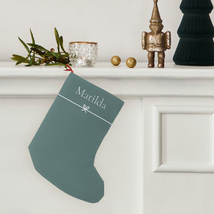 Spruce Green Simple Minimalist Bow Personalised Small Christmas Stocking