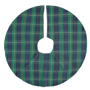 Spruce Green tartan plaid traditional Christmas Faux Linen Tree Skirt