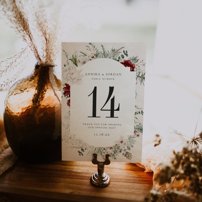 Spruce & Lace | Winter Floral Table Number Card (Creator Uploaded)