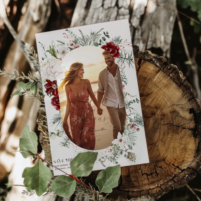 Spruce & Lace | Winter Florals Wedding Photo Save The Date (Creator Uploaded)