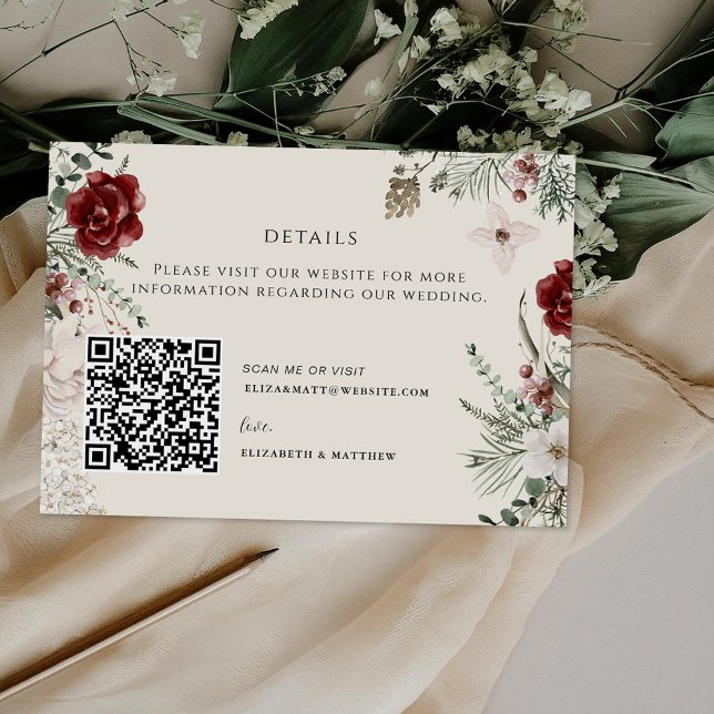 Spruce & Lace | Winter Florals Wedding QR  Enclosure Card (Creator Uploaded)