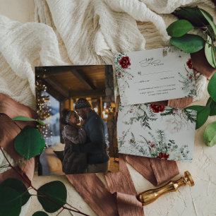 Spruce & Lace   Winter Florals Wedding RSVP Card