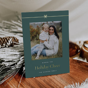 Spruce Modern Bow Simple Minimal Photo Christmas Foil Holiday Card