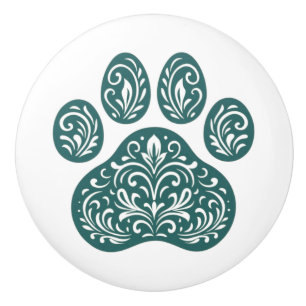Spruce Pawprint Scandi Folk Art Ceramic Knob