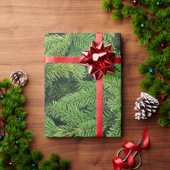Spruce, Pine Boughs Background Wrapping Paper (Holiday Gift)