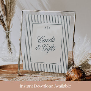 Spruce Pinstripe Wedding Cards & Gifts Sign