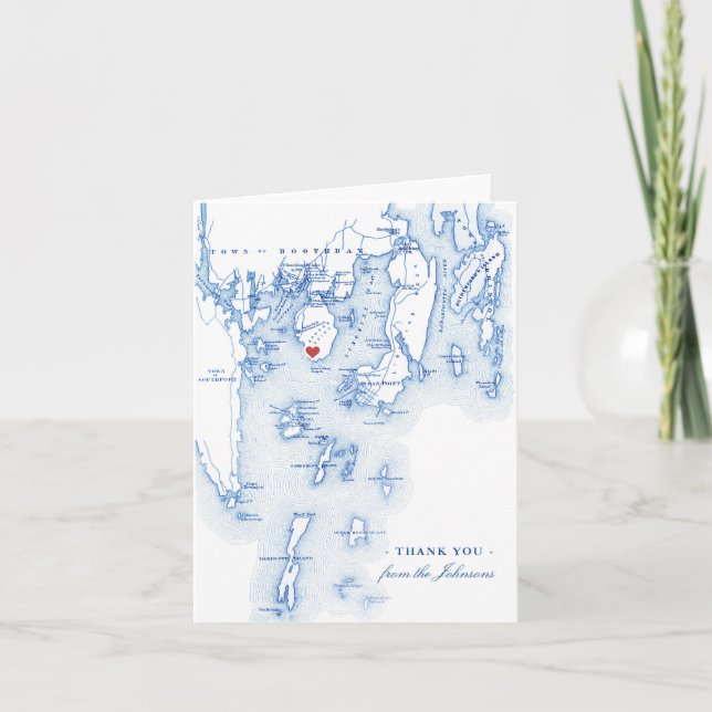 Spruce Point Inn Boothbay Harbour Map Wedding Thank You Card (Front)