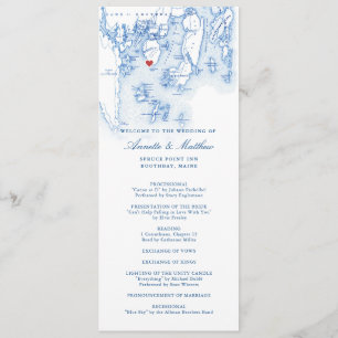 Spruce Point Inn Maine Elegant Navy Blue Wedding Program