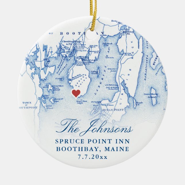 Spruce Point Inn Maine Newlywed First Christmas  Ceramic Ornament (Front)