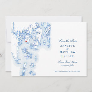 Spruce Point Maine Elegant Blue Map and Photo Save The Date