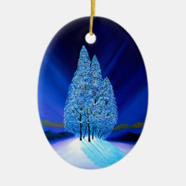 Spruce Trees Blue Christmas Seven Ceramic Tree Decoration