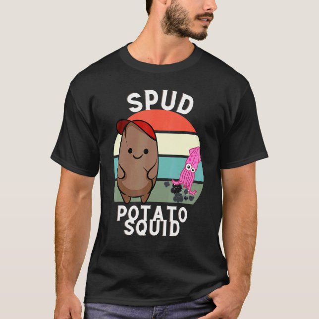 Spud Potato And Squid Holding Hands Together T-Shirt (Front)