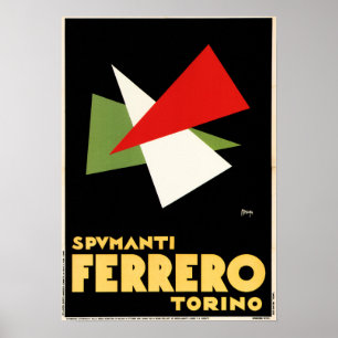 SPUMANTI FERRERO Torino Old Italian Champagne Wine Poster