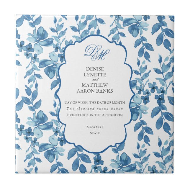 Spun Sugar & Skydiver Blue Wedding Keepsake Cerami Ceramic Tile (Front)