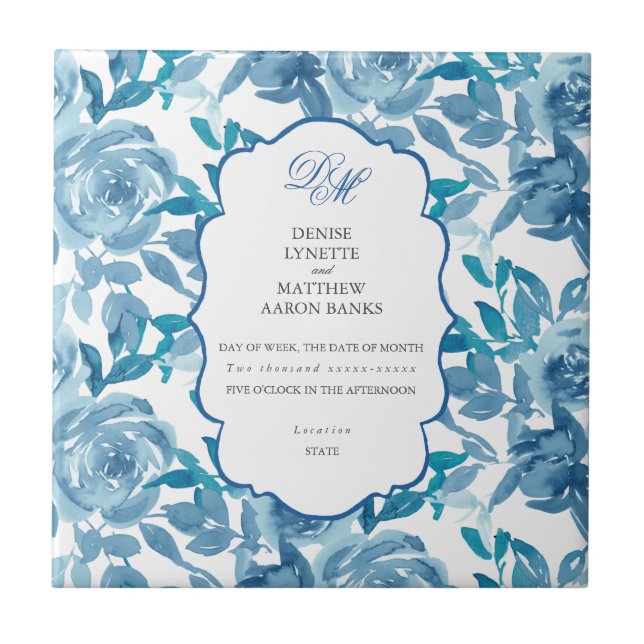 Spun Sugar & Skydiver Blue Wedding Keepsake Ceramic Tile (Front)