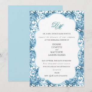 Spun Sugar & Skydiver Blue Wedding Rehearsal Invitation