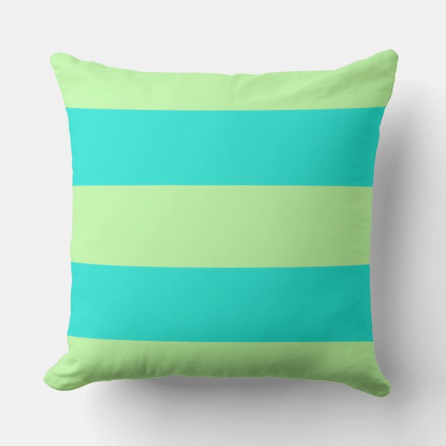 Spunky Aqua Blue and Lime Green Stripes Cushion (Front)