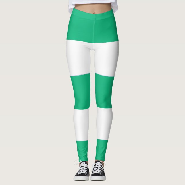 Spunky Green and White Stripes for FUN! Leggings (Front)