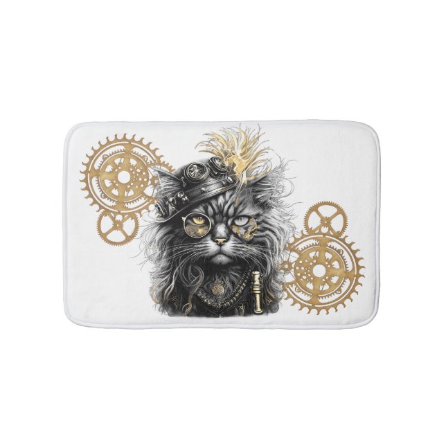 Spunky Paws The Funky Steampunk Cat  Bath Mat (Front)