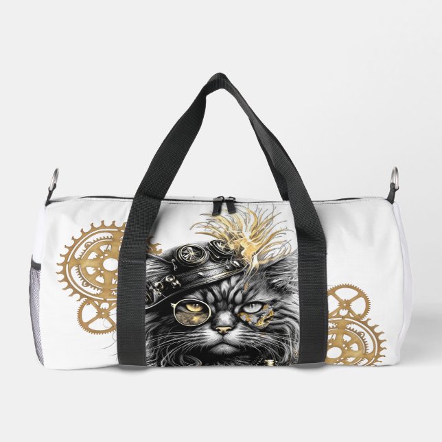 Spunky Paws The Funky Steampunk Cat  Duffle Bag (Back)