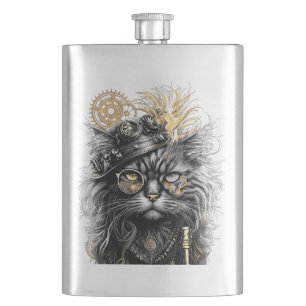 Spunky Paws The Funky Steampunk Cat  Hip Flask