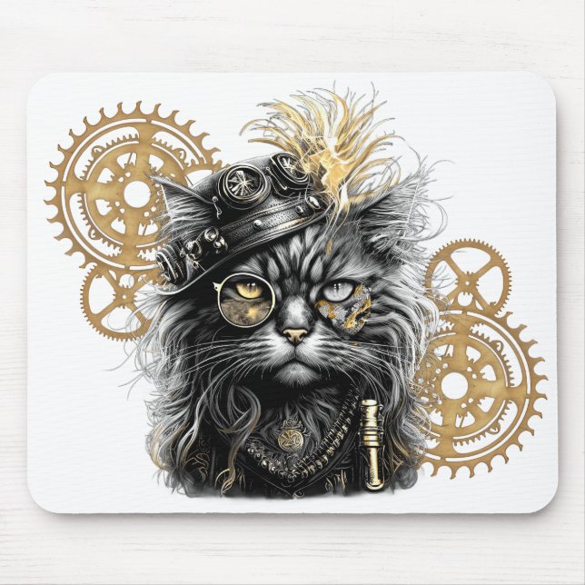 Spunky Paws The Funky Steampunk Cat  Mouse Pad (Front)