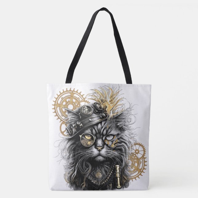 Spunky Paws The Funky Steampunk Cat  Tote Bag (Front)