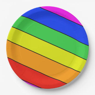 Spunky Rainbow stripes in primary colours Paper Plate