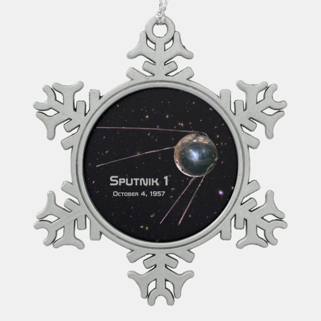 Sputnik 1 Satellite Snowflake Pewter Christmas Ornament (Front)