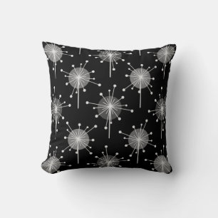 Sputnik Starburst Flowers Black Grey Cushion